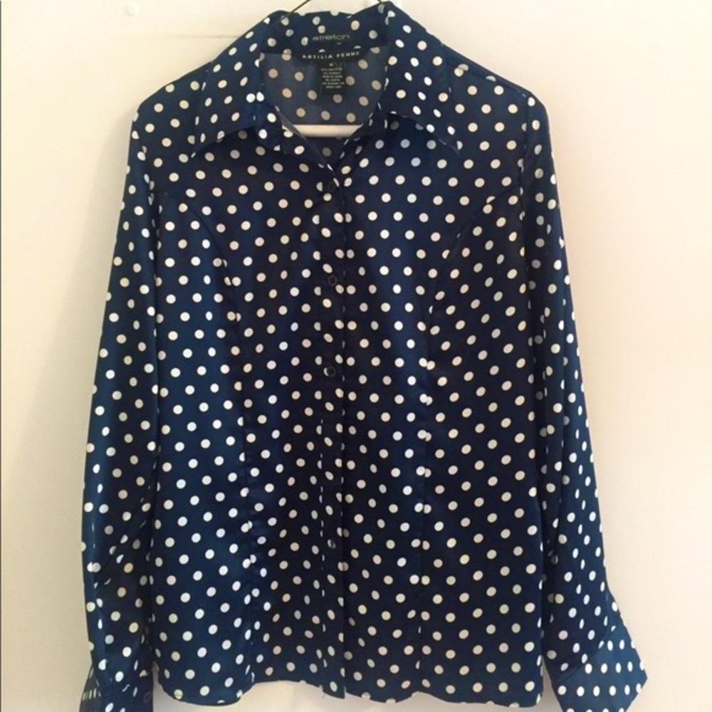 Antilia Femme Polka Dot Button Down Blouse Size M